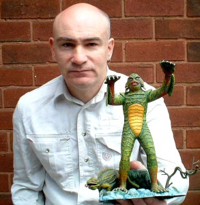 Dr Karl Shuker with Creature from the Black Lagoon reptoid model