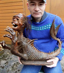 Dr Karl Shuker with his Feejee Mermaid, close-up